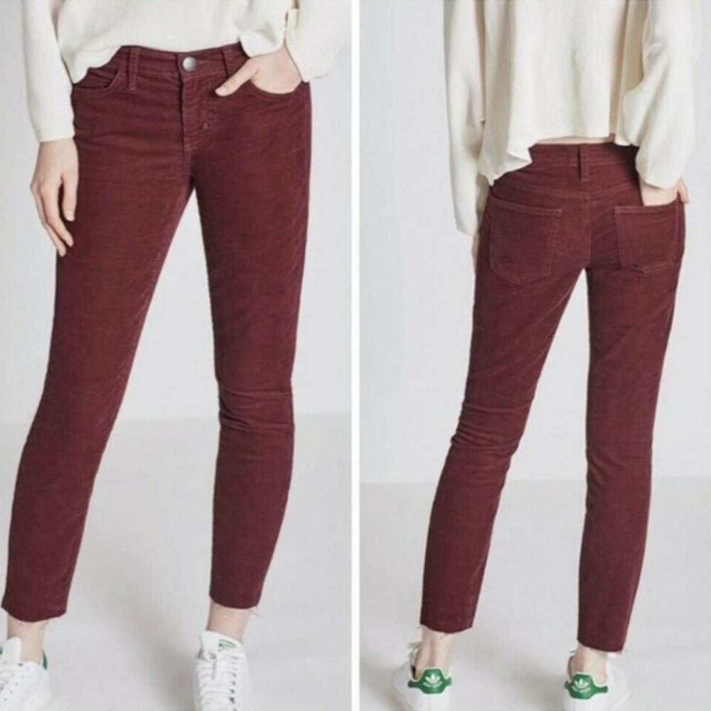 CURRENT/ELLIOTT Raw Hem Red Wine Burgundy Corduroy Jeans 24 Current Elliott 25